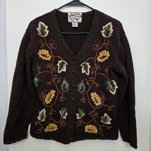 Brown and Yellow Embellished Cardigan Sweater